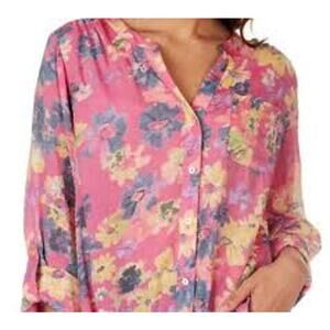 NWT Zac & Rachel Lilac Rose Multicolor floral print button front top petite med
